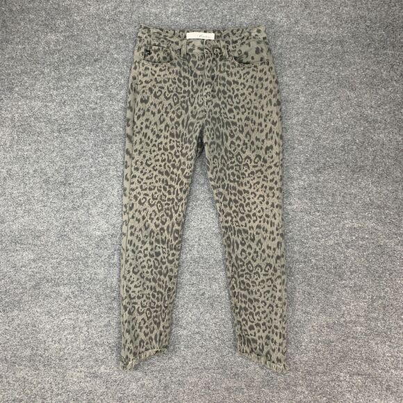 KanCan Animal Print Pants Womens 25 Gray Raw Slant Hem Mid Rise Stretch Pockets - Picture 3 of 13